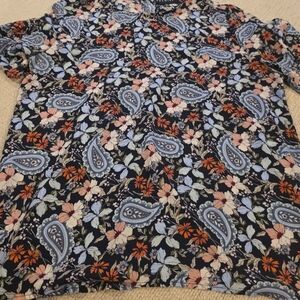 Premise Navy Floral Paisley Short Sleeve Top